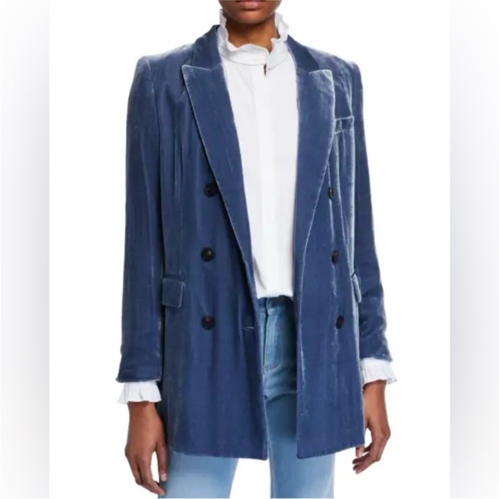 Lafayette 148 New York Blue Velvet Double-Breasted Blazer NWT Size 8